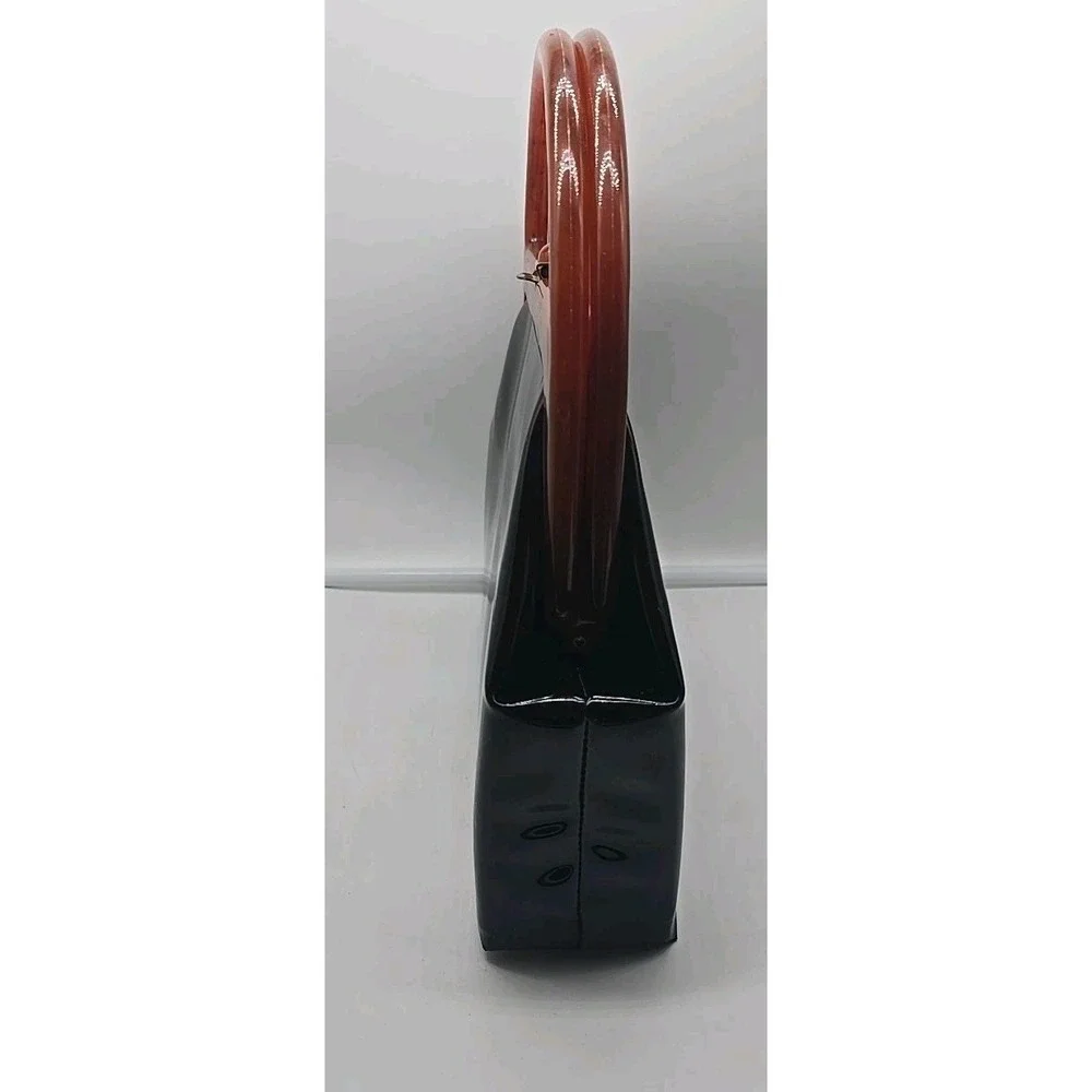 Vintage 50's Unique LUCITE PURSE Handbag AMBER US Pat. Black‎ Flowers
